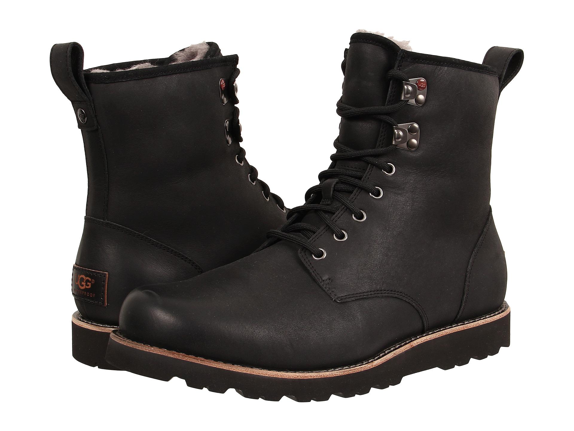 black leather uggs with fur
